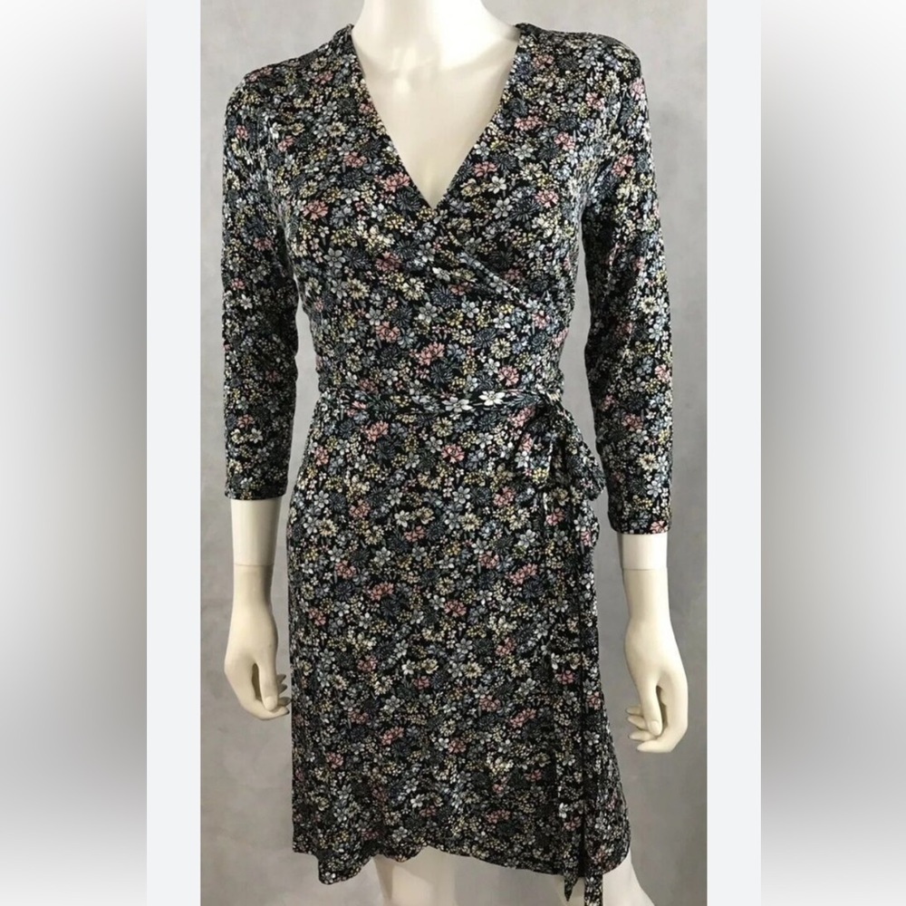 LOFT soft comfy floral wrap mini dress sz L - Picture 2 of 11